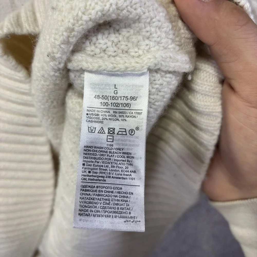 Banana Republic Sweater Mens Large‎ White Cashmere Mock Neck Cable Knit Pullover